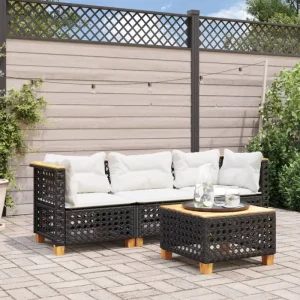 3-zits tuinbank van poly rattan met natuurlijke olieafwerking en comfortabele zitervaring