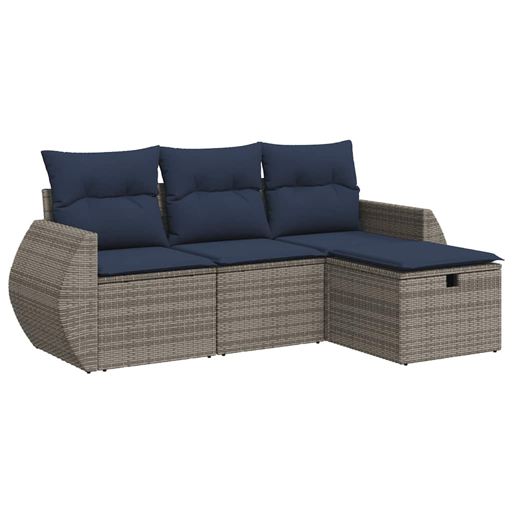 vidaXL 4-delige Loungeset met kussens poly rattan grijs - Afbeelding 3