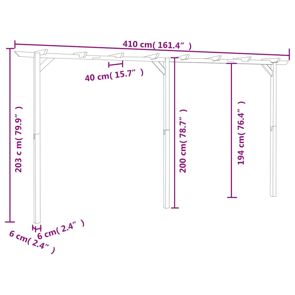 vidaXL Pergola 410x40x203 cm hout - Afbeelding 7