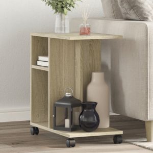 vidaXL Bijzettafel met wieltjes 50x30x55 cm hout sonoma eikenkleurig