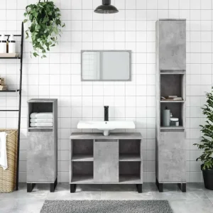 Badkamerkaptafel met ijzeren poten en bewerkt hout voor stijlvolle opbergruimte