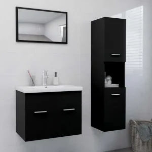 Badkamermeubelset met hoge kast en strak ontwerp past perfect