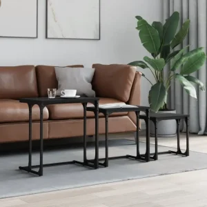 Bewerkt hout salontafelset met metalen frame voor kleine ruimtes