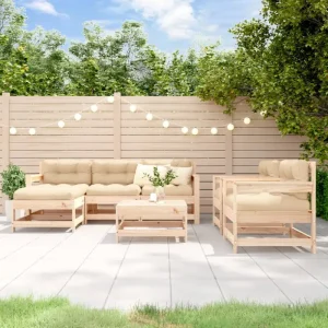 Houten loungeset met massief grenenhout en voetenbank salontafel