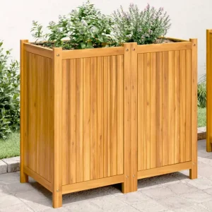 Houten plantenbak van massief acaciahout met nonwoven zak voor tuinieren