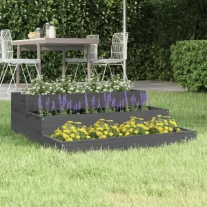 Houten plantenbak van massief grenenhout met trapsgewijs ontwerp