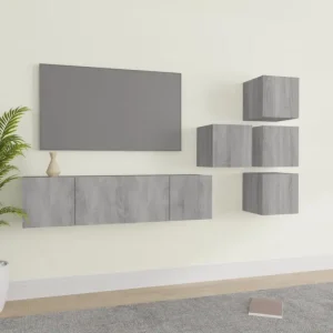 Klassieke tv-meubels in grijs sonoma met bewerkt hout ontwerp