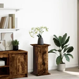 Plantenstandaarden van bewerkt hout in gerookt eiken met opbergruimte