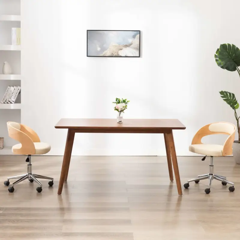 Set van 2 eetkamerstoelen met kunststof wieltjes en kunstleer bekleding